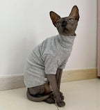 Sphynx Hairless Cats Shirt Cotton Cat Turtleneck Sweater Pullover Kitten T-Shirts with Sleeves Cat Pajamas Jumpsuit for Sphynx Cornish Rex, Devon Rex, Peterbald (Medium (Pack of 1), Light Grey)