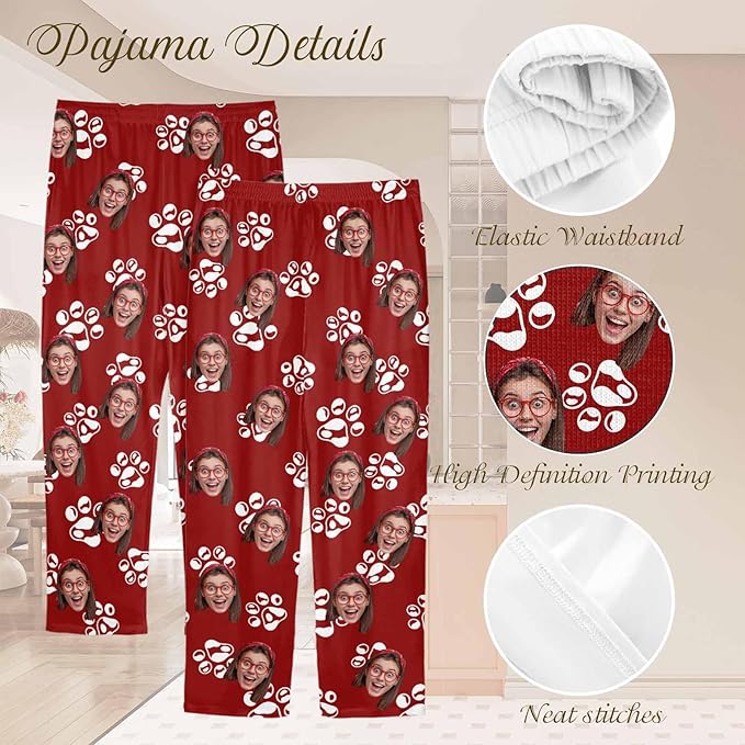 Custom Couple Pajama Pants Sock with Funny Face, Personalized PJ Anniversary Birthday Women Men Pants