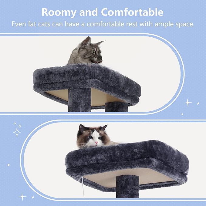 Hey-brother Tall Cat Tree Tower, Heavy Duty Scratching Posts with Large Platforms, Cozy Condos, Big Hammock, Toy Balls, Multi-Level Furniture for Indoor Adult Cats, 80.7 Inches, Smoky Gray MPJ039G