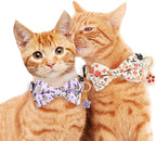 2 Pack Breakaway Cat Collar with Removable Bow Tie and Bell for Boy Girl Cats,Cute Cotton Kitten Collar with Purple Lavender and Red Flower Pattern for Female Male Cats (Lavender&Flower)