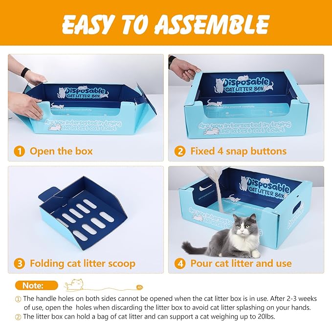 3 PCS Disposable Litter Boxes for Cats, 17.1x13.2x5.7 in Cat Litter Box with Disposable Cat Litter Scoop, Portable Waterproof Travel Litter Box for Cats