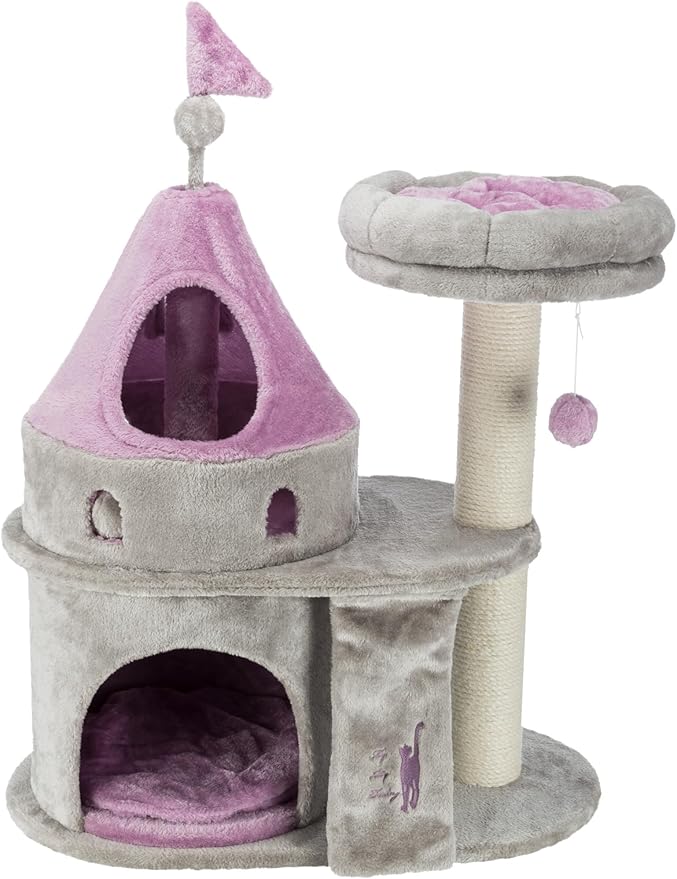 TRIXIE My Kitty Darling Castle Condo, Plush Cat Tree, Sisal Scratching Post, Removable Bed, Crinkling Blanket, Cat Toy