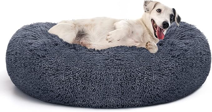 MIXJOY Orthopedic Dog Bed Comfortable Donut Cuddler Round Pet Beds Ultra Soft Washable Dog and Cat Cushion Bed (20''/23''/30'') (30'', Grey-Blue)