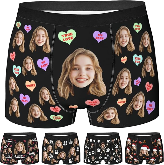 Personalized Underwear for Men with Face Custom Face Boxers Customized Boxer Briefs Funny Gifts for Him Husband Boyfriend