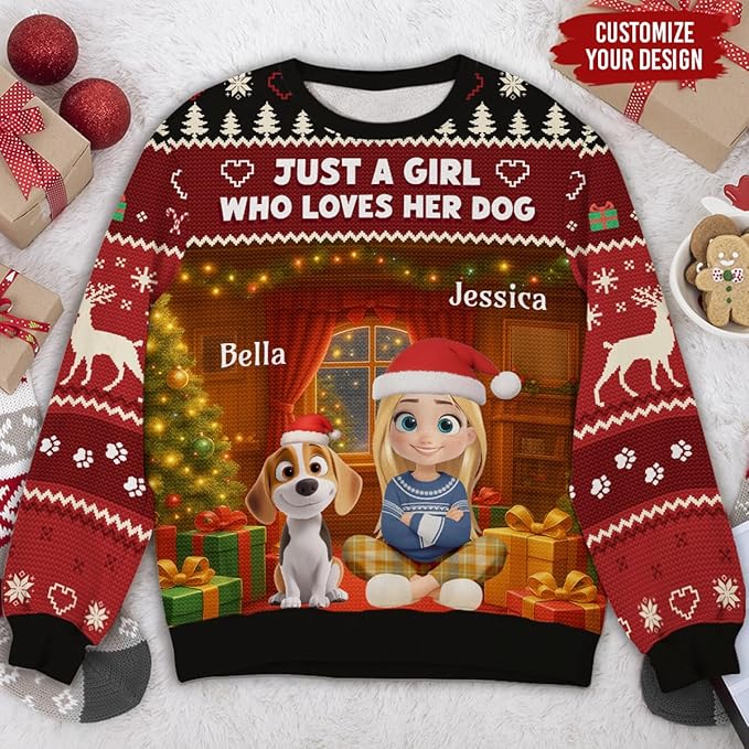 Wrappiness A Girl And Her Dog Christmas Sweatshirt - Cozy Unisex Fit Custom Shirt - Cute for Women Pet Lovers