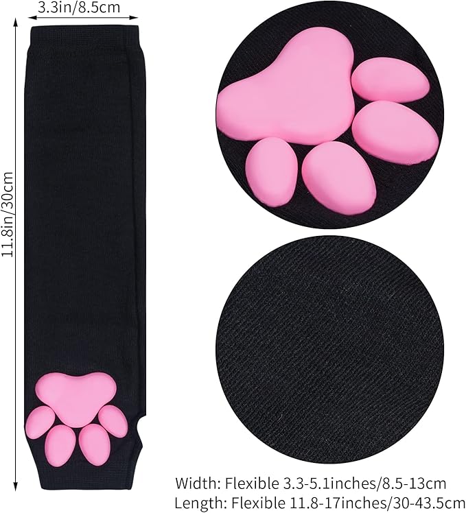 Nydotd Cat Paw Pad Mittens Gloves Kawaii Pink 3D Claw Fingerless Cute Cat Cosplay Gloves Sleeve for Girls Party