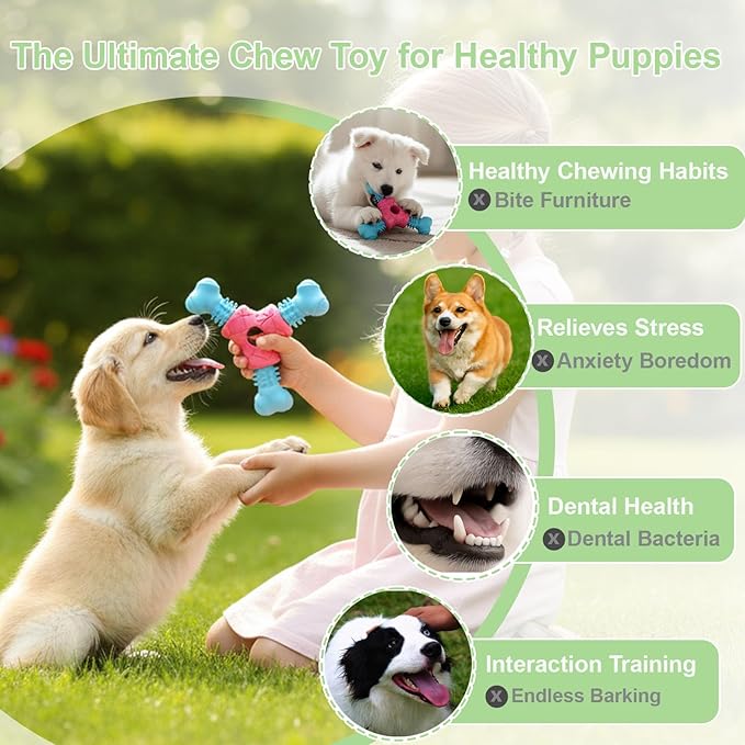 Puppy Chew Toys for Teething, Indestructible Dog Chew Toys for Aggressive Chewers - Small & Medium Breeds, Rubber Dog Bone Toy, Tough Puppy Toys to Keep Them Busy and Relieve Anxiety