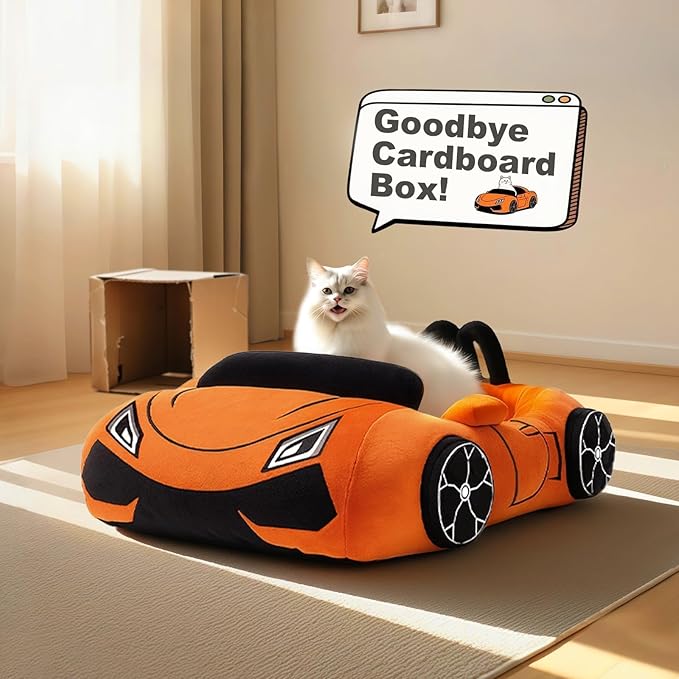 Cute Cat Beds Kitten Beds, Soft Small Dog Beds, Washable Pet Beds for Puppy and Kitty, Funny Supercar Cat Toys, 24 Inch