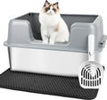 Vivifying XL Stainless Steel Cat Litter Box, High Side Metal Litter Pan with Scoop and Mat for Big Cats, Kittens, Rabbits and Hamsters, Easy Cleaning Design (Gray)