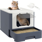 PawHut Cat Litter Box with Lid, Covered Large Cat Litter Box with Scoop, Front Entry and Top Exit, Easy to Clean Kitty Litter Box for Large Adult Cats, White