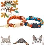 Elegant little tail Halloween Cat Collar-2 Pack Pumpkin Print Fall Cotton Breakaway Cat Collars with Bell Pendant Kitten Boy Girl Safety Adjustable Collar for Small Cats Puppy
