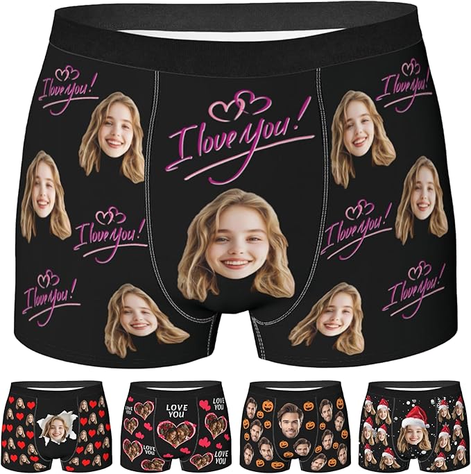 Personalized Underwear for Men with Face Custom Face Boxers Customized Boxer Briefs Funny Gifts for Him Husband Boyfriend