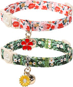 Cat Collar, 2Pack Flower Cats Collars-Cute Summer Breakaway Cat Collar with Bell & Pendant, Pretty Flower Kitten Collars with Safety Buckle for Girl & Boy Cats, 7-12Inch