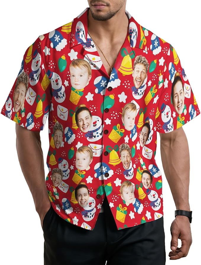 Custom Hawaiian Shirt with Face for Men, Unisex Tropical Beach Shirts Personalized Casual Funny Hawaii Button Down Shirts