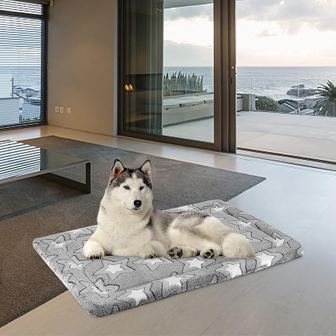 EMPSIGN Dog Crate Pad - Reversible Kennel Mat (Cool & Warm), Machine Washable, Cozy Star Pattern Sleeping Pad for Small Medium Large Dogs, All-Season Pet Bed, Suitable for 36"x24" Dog Crate, Grey