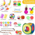 Retro Shaw 33Pcs Cat Toys for Indoor Cats Kitten, Collapsible Play Tunnel with Interactive Feather Wand, Bell Balls, Springs & Plush Mice Tent for Boredom Relief, Exercise & Kitty Hunting Instinct