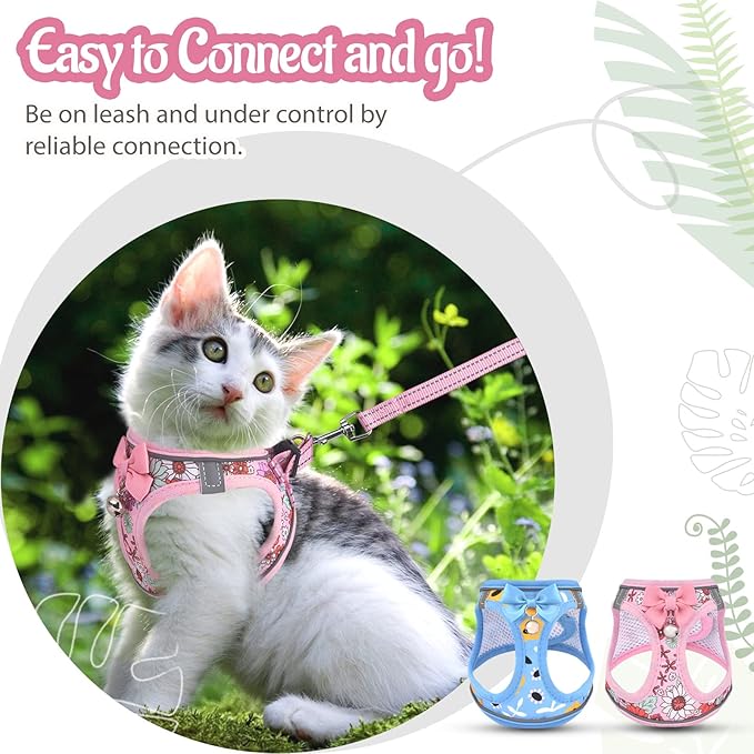Cat Harness and Leash Escape Proof for Walking, Adjustable Soft Kitten Harness with Reflective Straps Step in Cat Vest Harness for Small Kitten and XS Dogs (Pink, S-Chest(11.8"-13.7"))