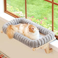 Zakkart SnugCloud Cat Perch for Window Sill with 4-Sided Bolster - Orthopedic Cat Window Hammock - Solid Hardwood & Metal Frame - Window Seat for Pets (Natural Color Wood w/Gray Bed, Medium)