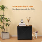 Dwanton Cat Litter Box Furniture Hidden, Cat Litter Box Enclosure, Reversible Entrance Can Be on Left or Right Side, Indoor Cabinet, Wooden Washroom, Nightstand, Black and Warm Brown, 23.6" L
