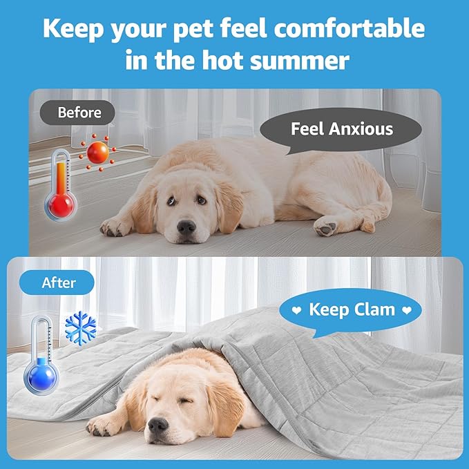 PICK FOR LIFE Cooling Blanket for Dogs, 0.4 Q-MAX Pets Cooling Comforter for Bed Cover, Summer Blanket for Large Dogs Washable, Soft Lightweight Cold Mats for Pet Hot Weather Sleeping (60"×80"/Grey)