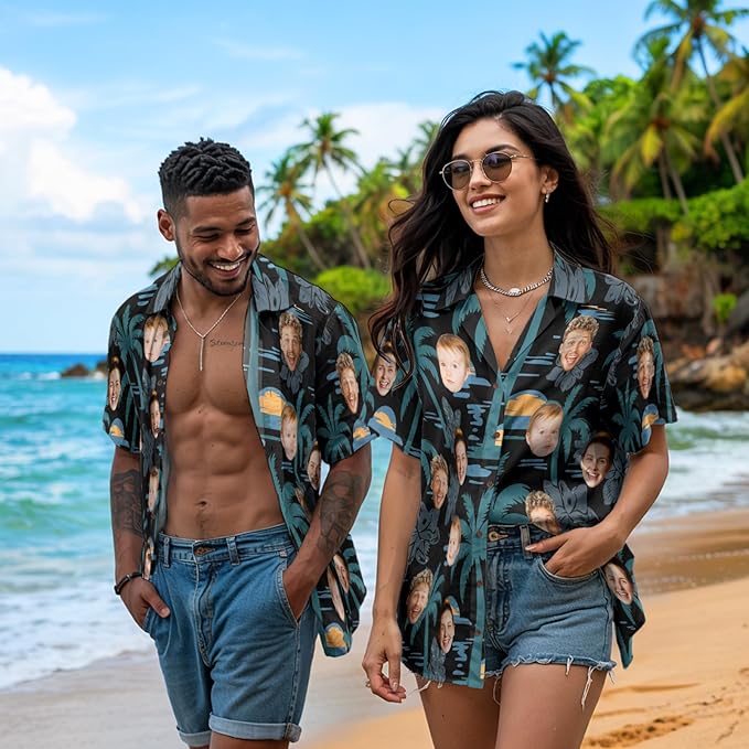 Custom Hawaiian Shirt with Face for Men, Unisex Tropical Beach Shirts Personalized Casual Funny Hawaii Button Down Shirts