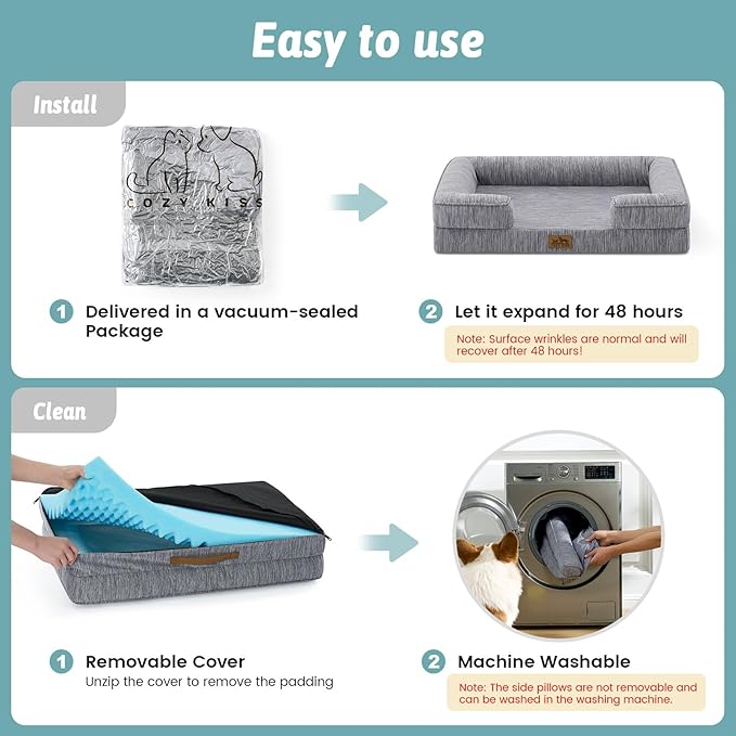 Cooling Dog Bed for Large Medium Size Dogs, Q-Max >0.4 Summer Cool Orthopedic Pet Sofa Bed with Sides, Bolster Anti-Slip Couch with Washable Removable Cover, L 36x27x6.5 inch, Dark Grey