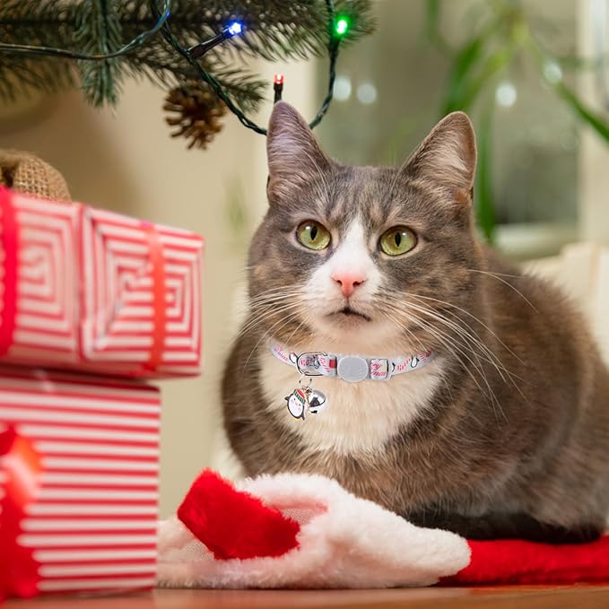 3 Pack Christmas Cat Collars Breakaway with Bell & Charm-Holiday Cat Collar for Girl Boy Cats with Safety Buckle- Cute Santa Snowman Kitten Collar Adjustable 8"-12" for Kitty Puppy Small Pets