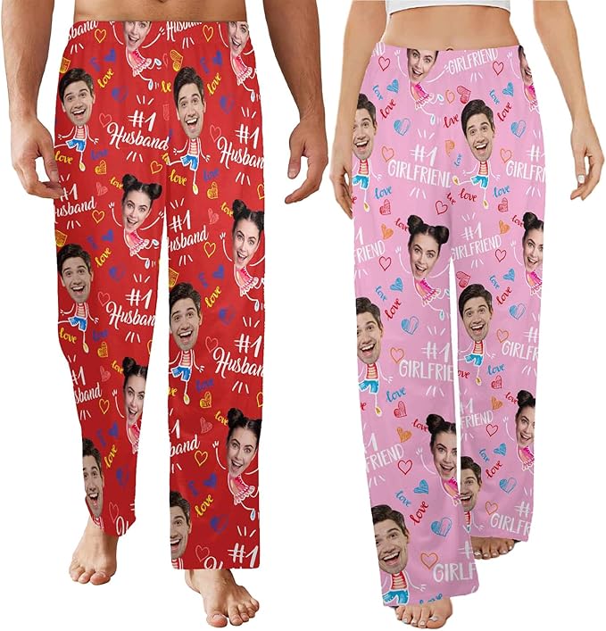 Artsadd Personalized Christmas Pajama Pants Socks for Men Custom Photo Pajama Bottoms for Men S-XXL