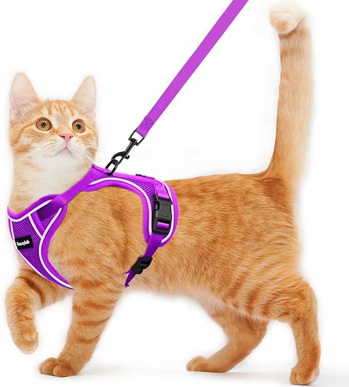 Cat Harness and Leash for Walking Escape Proof Soft Adjustable Cat Leash Breathable Comfortable Vest Easy to Wear Kitten Harness for Outdoor Travel Purple S