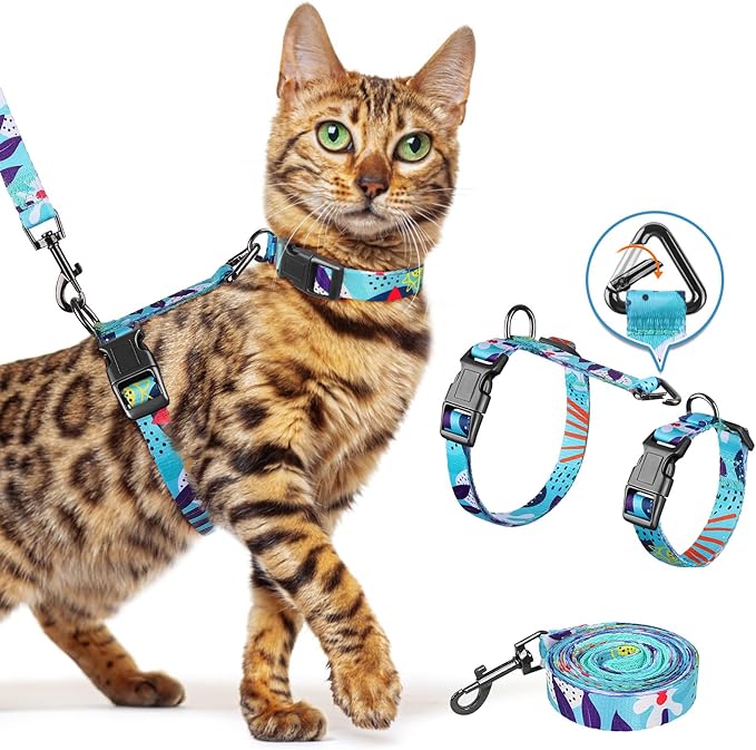 Halypet Cat Harness and Leash Set, Escape Proof [3 in 1 Adjustable & Lightweight] Cat Harness, Safe Kitten Harness for Large Cats Soft Comfortable, Easy to Wear, Walking Outdoor Travel, Medium