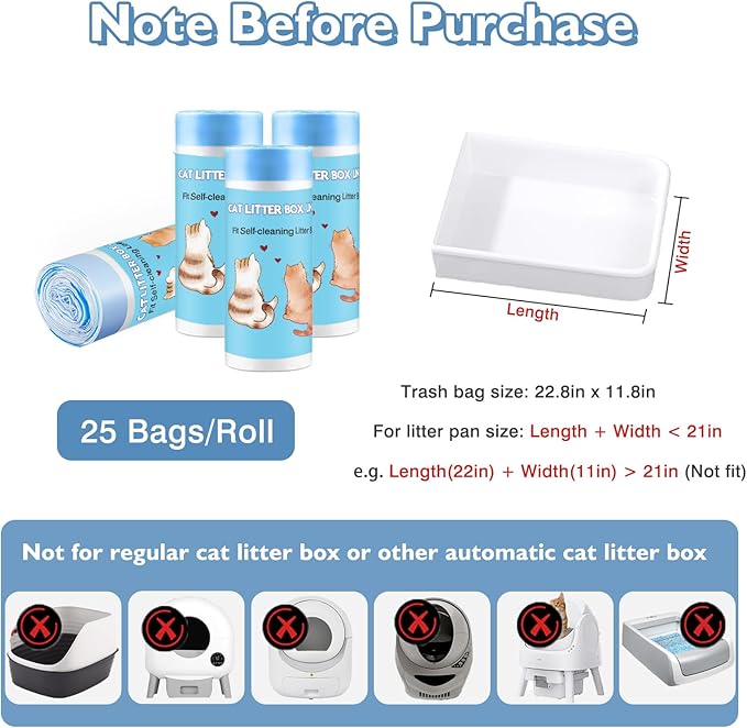 100 Count Self-Cleaning Cat Litter Box Liners Compatible with Petsafe for Clumping & for Smartspin Box, Drawstring Heavy Duty Kitty Litter Receptacles Bags Replacement Trash Bag -23" x 12"