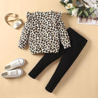 Little Girls Unicorn Outfits 2 Piece Kids Ruffle Sleeve Sweatshirt + Leggings Fall Leopard Clothing Sets 2-10 Years Old