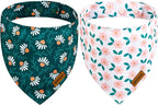 Spring Dog Bandanas with Snap Button, 2 Pack Floral Dog Scarf for Boy & Girl, Premium Durable Fabric, Adjustable Fit, Unique Shape, Gift for Dogs, Daisy Bandana for Small Dogs (Small)