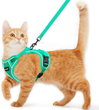 Cat Harness and Leash for Walking Escape Proof Soft Adjustable Cat Leash Breathable Comfortable Vest Easy to Wear Kitten Harness for Outdoor Travel Emerald XS
