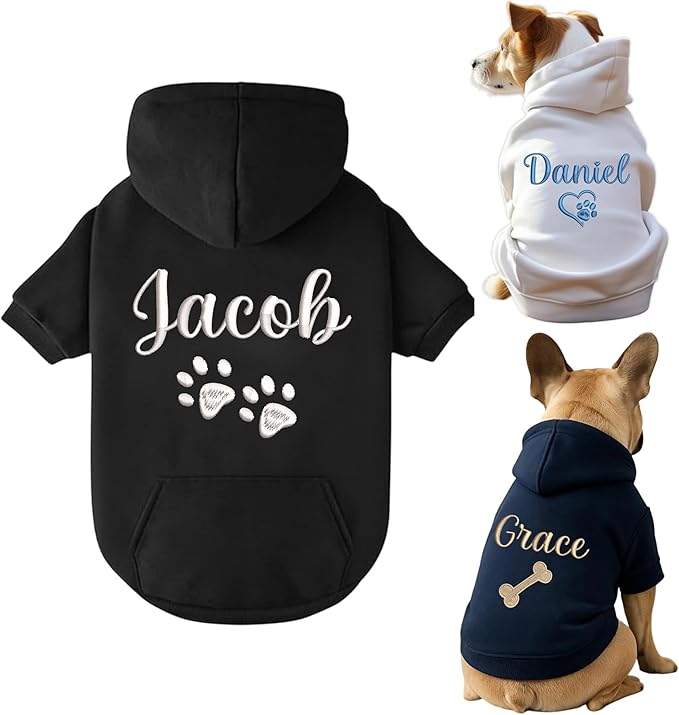 Personalized Name Dog Hoodie, Embroidered Hoodies Pets Name, Custom Pet Memorial, Bright Puppy Sweatshirt, Customized Pet Clothes Warm Winter Outfit for Dogs, Gift for Dog Lovers Style 2