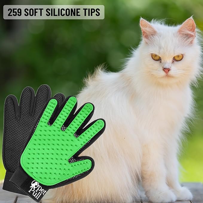 Pet Grooming Gloves with 259 Silicone Tips - Pet Hair Removal Tool Gentle Shedding Dog Washing Gloves - Deshedding Brush Hair Remover Mitts for Dogs & Cats for Long and Short Hair (Green)