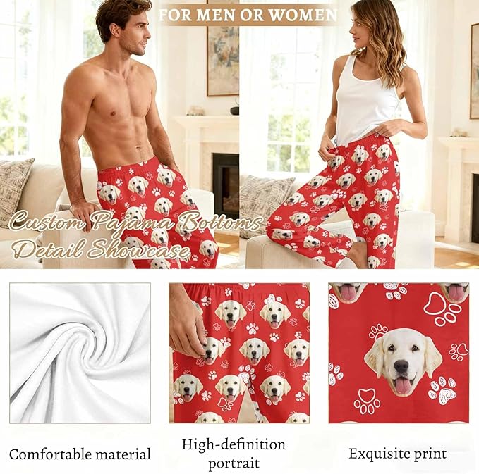 Custom Couple Pajama Pants Sock with Funny Face, Personalized PJ Anniversary Birthday Women Men Pants