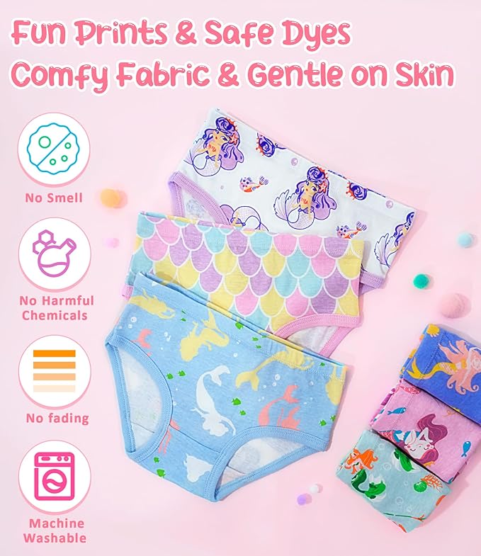 Girls and Toddlers 100% Cotton Underwear Tagless Soft Panties Size 2-3T,4-5T,6,8,10,12 (6-Pack)