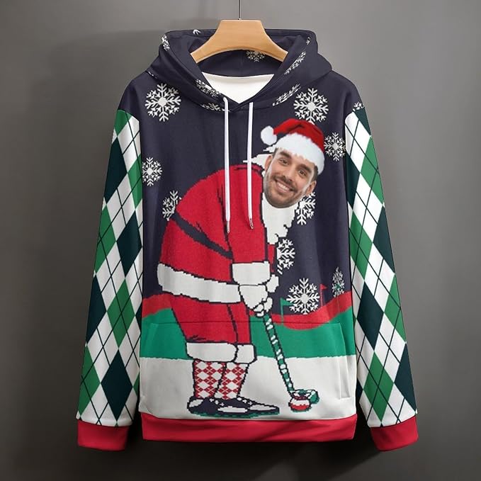 Artsadd Custom Face Unisex athletic Pockets Sweatshirt Loose Hoodie Custom Christmas Long Sleeve Sweatshirt Hooded Pullover