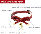 PetSoKoo Cute Bowtie Cat Collar with Bell. Japanese Stylish Bowknot & Fish Charm. Safety Breakaway, Soft, Lightweight, for Girl Boy Male Female Cats Kitten,Red