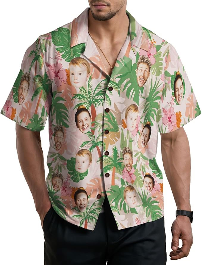 Custom Hawaiian Shirt with Face for Men, Unisex Tropical Beach Shirts Personalized Casual Funny Hawaii Button Down Shirts