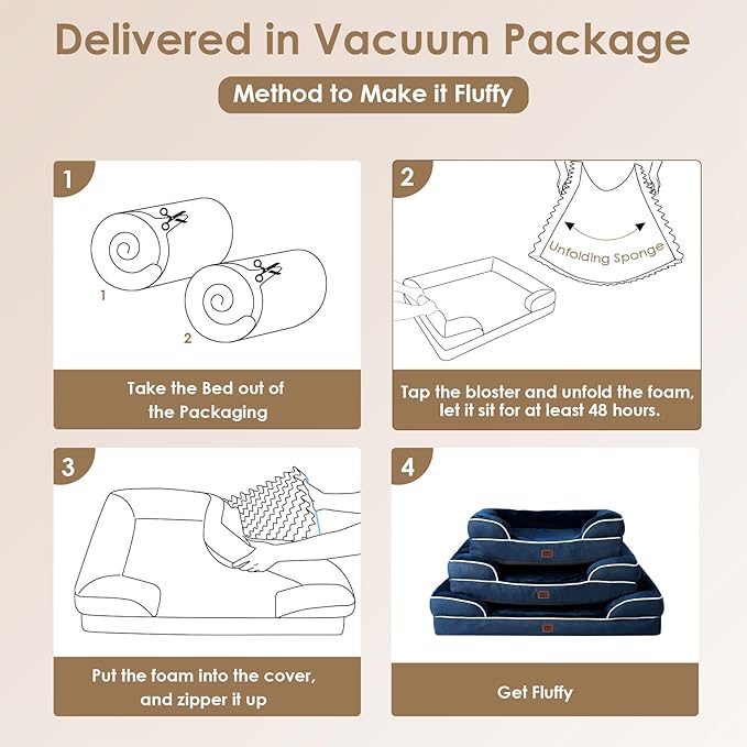 EHEYCIGA Orthopedic Dog Beds for Extra Large Dogs, Waterproof Memory Foam XXL Dog Bed with Sides, Non-Slip Bottom and Egg-Crate Foam Big Pet Couch Bed with Washable Removable Cover, Navy