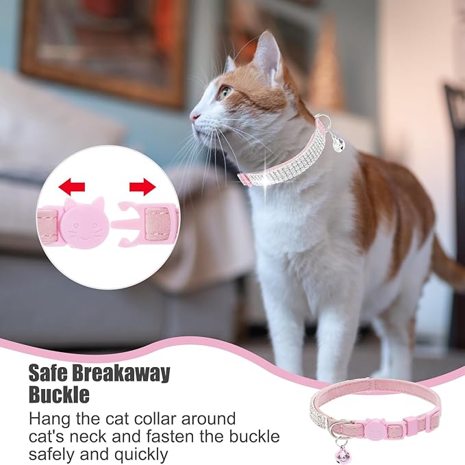 EXPAWLORER Soft Velvet Safe Cat Collars for Girl Cats - Rhinestones Bling Diamante Adjustable Collars Breakaway- Chirstmas Cat Clollar Gifts with Bells for Boy Cats Kitty and Small Dogs