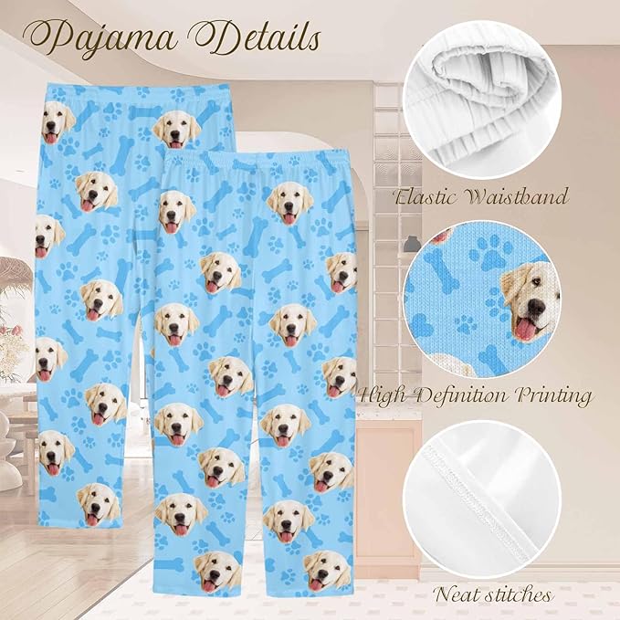 Custom Couple Pajama Pants Sock with Funny Face, Personalized PJ Anniversary Birthday Women Men Pants