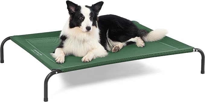 Bedsure Outdoor Elevated Dog Bed Large Sized Dog, Portable Indoor & Outdoor Cooling Raised Cot Pet Hammock Bed with Skid-Resistant Feet, Frame with Breathable Mesh, Green, 49 inches