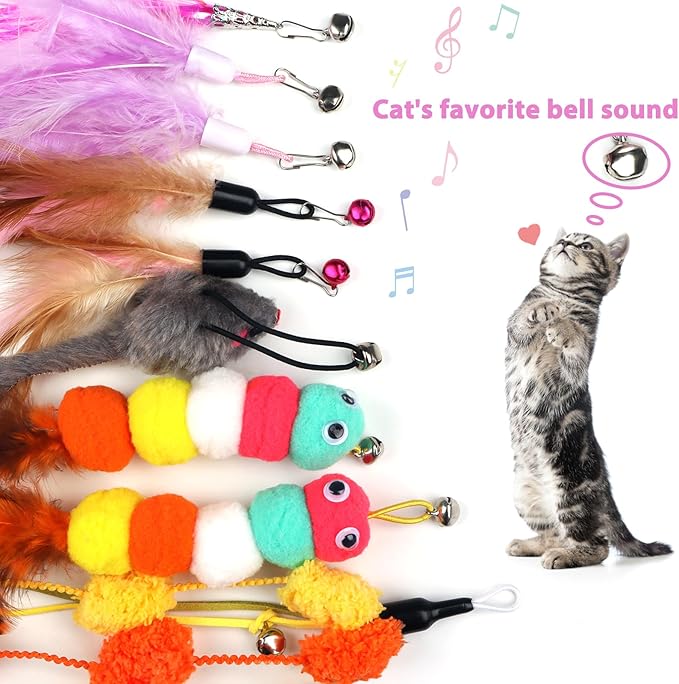 Cat Feather Wand Replacement - 12 PCS Toy Refills and Attachments for Cat Toys
