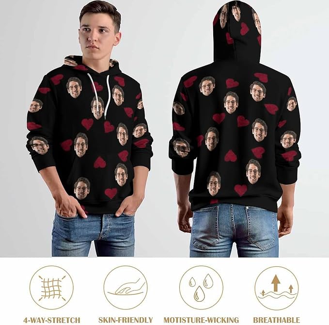 Artsadd Custom Face Unisex athletic Pockets Sweatshirt Loose Hoodie Custom Christmas Long Sleeve Sweatshirt Hooded Pullover