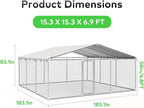 15'x15' Large Outdoor Dog Kennel, Heavy Duty Dog Enclosure with Roof, Weather Resistant Cover and Security Lock(183"x183")
