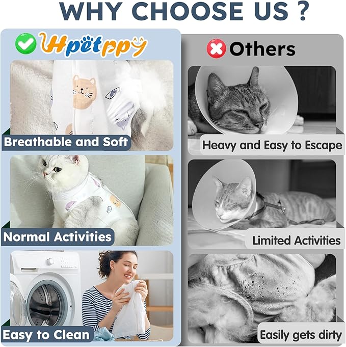 Cat Recovery Suit for Spay Abdominal Wounds, Breathable Cat Onesie for Cats After Surgery Female, Kitten Surgical Recovery Suit Female Cone of Shame Alternative for Cats Anti Licking