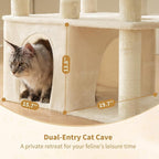 Heybly Cat Tree, 71-Inch Tall Cat Tower for Large Maine Coon Cats with Extra-Large Baseboard, Cat Condo Furniture with Multi-Level Platforms, 2 Hammocks and 12 Scratching Posts, Beige HCT037M